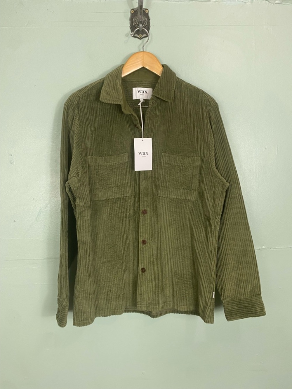 Wax London Corduroy Button Down Shirt Size Large Green